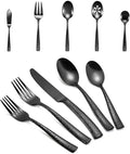 Silverware 45-Piece Black Hammered Flatware Set with Serving Utensils Stainless Steel Thick Handle Mirror Polished Cutlery Set for Wedding Hotel Restaurant, Service for 8-Ruum Studio Home