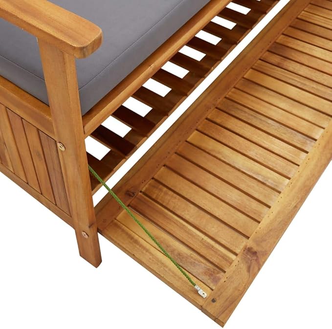 vidaXL Patio Storage Bench 47.2", Solid Acacia Wood, Dark Gray Cushion, Ample Storage Compartment, Rustic Style, Home and Garden Furniture-Ruum Studio Home