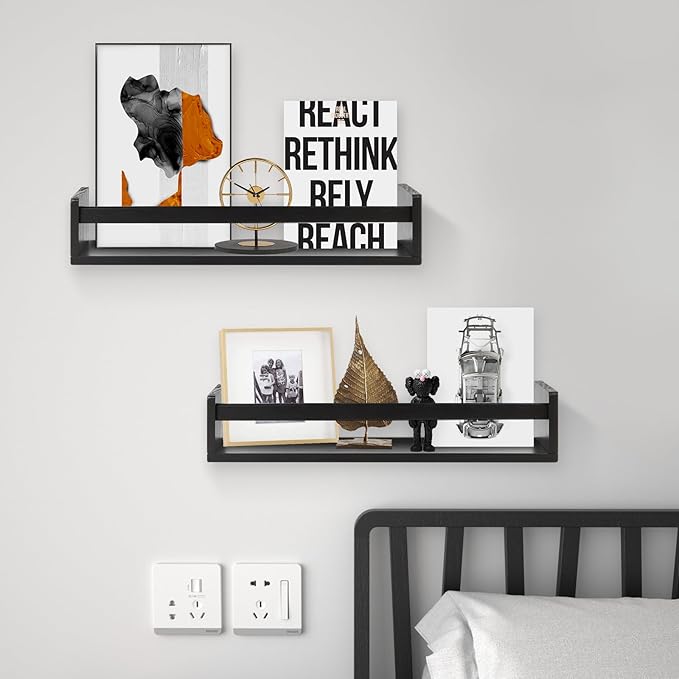 Gneric Floating Shelves for Wall, Black Nursery Book Shelves, 23.6 inch Kids Bookshelf, Wall Shelves for Living Room Bedroom Decor,Kitchen Spice Rack,Bathroom Storage Rack-Ruum Studio Home