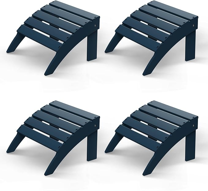 GREENVINES Adirondack-Ottoman | Set of 4 | HDPE Plastic | Outdoor Footrest | All Weather | Foot Rest | Foot Stool | Blue | for Adirondack Chair | for Patio Backyard Pool-Ruum Studio Home