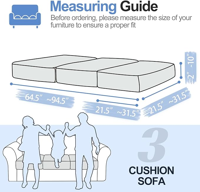 Couch Cushion Covers Individual Large Super Stretch Chenille (Softer Version) Sofa Cushion Covers, Couch Seat Covers Couch Slipcovers Furniture Protector (3 Piece, Light Grey)-Ruum Studio Home