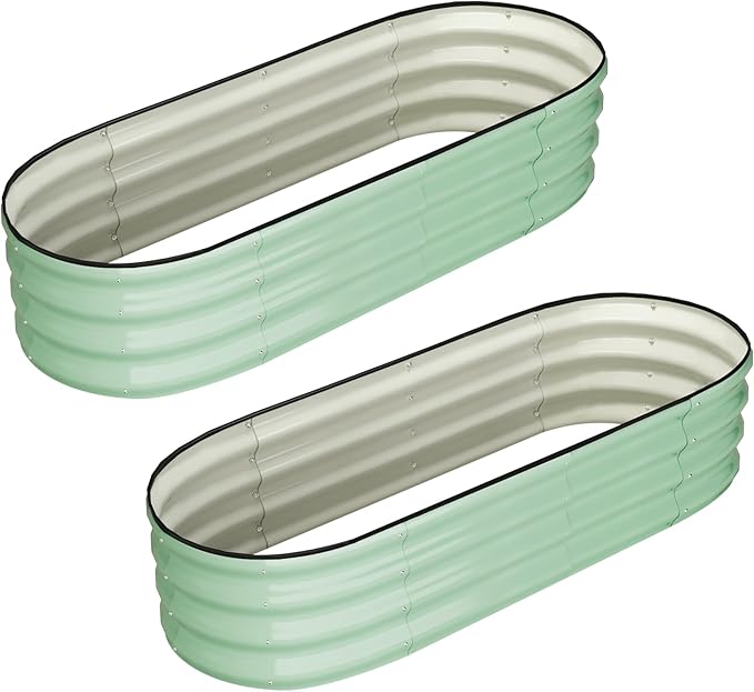 2 Pcs 4.5x2x1ft Oval Raised Garden Bed, Galvanized Raised Beds,Open-Ended Base Metal Raised Planter Beds,Garden Bed Outdoor,Planter Raised Boxes for Vegetables, Flowers,Tool-Free Asse,Green-Ruum Studio Home