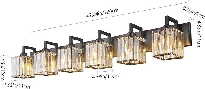 Modern Crystal Bathroom Vanity Light 6-Lights Black Modern Crystal Wall Lamp Bathroom Modern Crystal Vanity Lighting-Ruum Studio Home