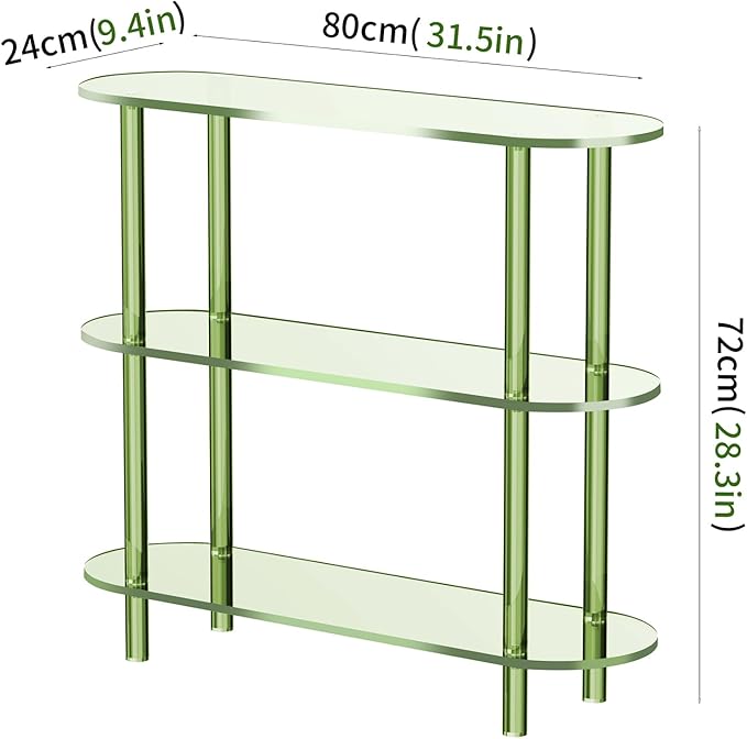 Clear Bookshelf, Acrylic Bookcase with Open Book Shelf Console Table for Entryway Office (3 Tier Green)-Ruum Studio Home