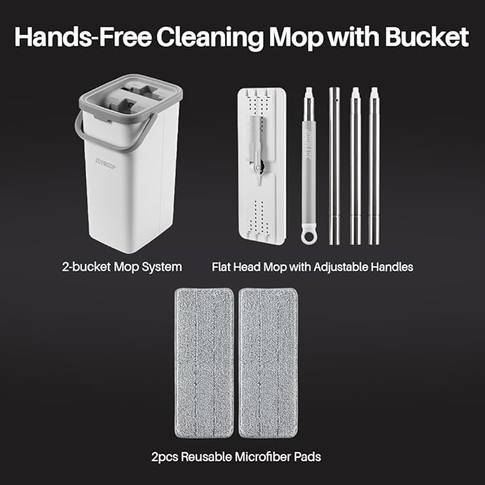 JOYMOOP Mop and Bucket Set, Dust Mops for Floor Cleaning, Wall Mop with 2 Microfiber Mop Head Replacement-Ruum Studio Home