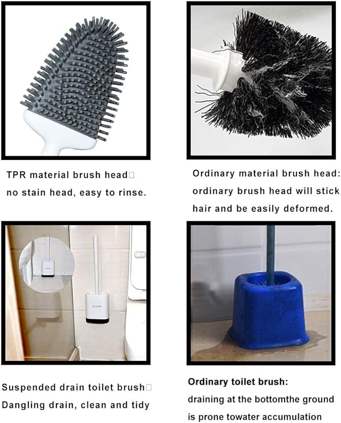 Sellemer Toilet Brush and Holder Set for Bathroom, Flexible Toilet Bowl Brush Head with Silicone Bristles, Compact Size for Storage and Organization, Ventilation Slots Base (2 Pack, White)-Ruum Studio Home