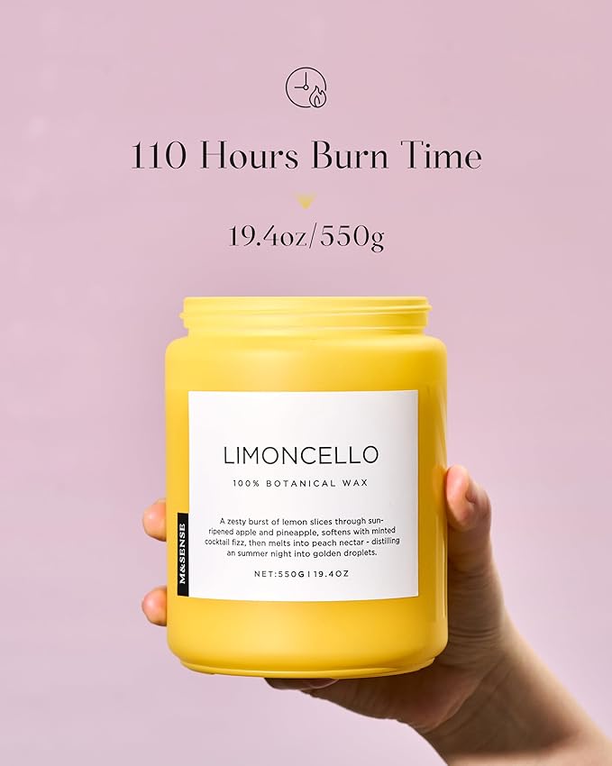 M&SENSE Limocello Summer Scented Candle, 19.4oz 110 Hours Long Lasting Burn Non Toxic Natural Soy Wax Lemon Highly Scented for Home Decor, 2 Wick Relaxing Candle Gifts for Yoga Spa Meditation-Ruum Studio Home