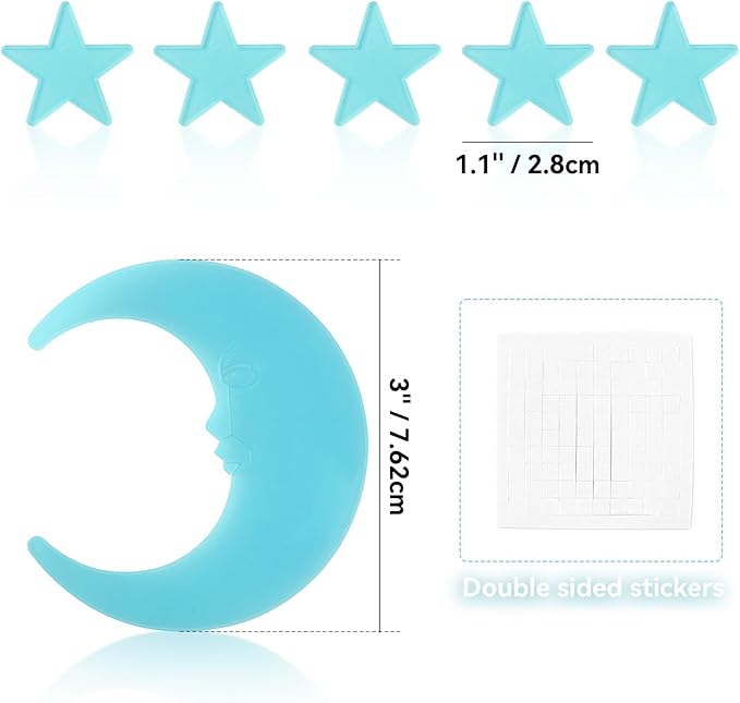 100 Stars and 1 Moon Glow in The Dark Luminous Fluorescent 3D Plastic Glow Stars Moon for Ceiling, Glowing Wall Stickers Create a Realistic Starry Sky, Room Decorations (Blue)-Ruum Studio Home