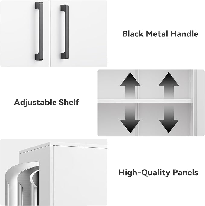 Wall Cabinet,Lockable Storage Cabinets with Adjustable Shelf,Locking Wall Storage Cabinet with Doors for Laundry Room,Home Office,White-Ruum Studio Home