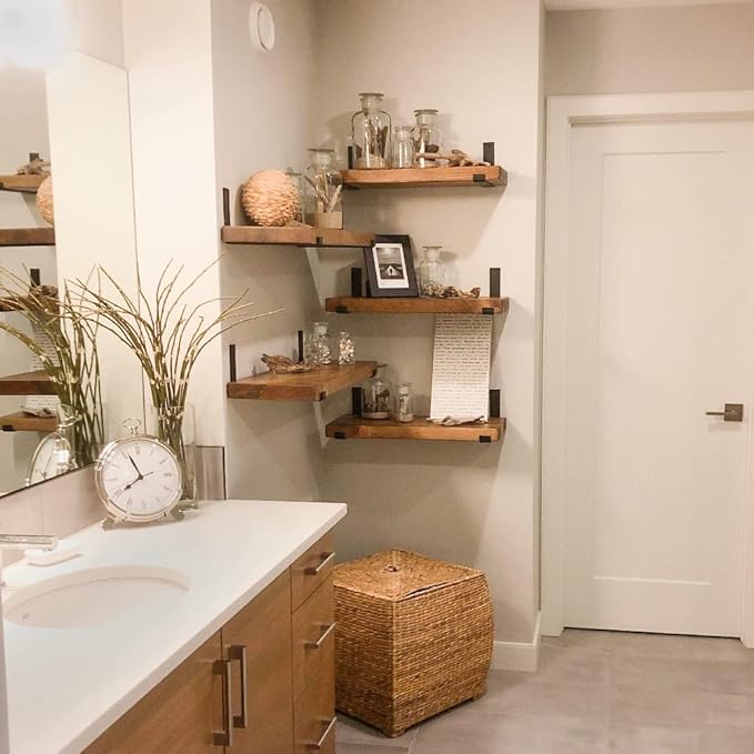 Rustic Shelves with J-Brackets Set of 2, Industrial Shelf, Kitchen Shelves, Solid Wood, Decorative Wall Storage, Heavy Duty, URBANDI (Brown, 36Wx10D)-Ruum Studio Home