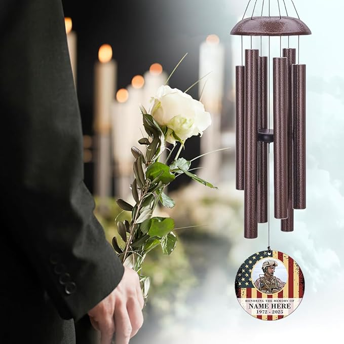 36inch Personalized Wind Chimes, Memorial Wind Chimes for US Veteran, Wind Chime for Loss of Loved Dad/Mom, Sympathy Memorial Gifts, Thank You Veteran Solider-Ruum Studio Home