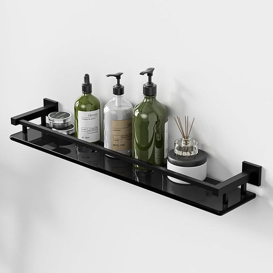 Alise Bathroom Shelf Wall Mounted, Matte Black Large Capacity Glass Shelf for Bathroom, 24 inch-Ruum Studio Home