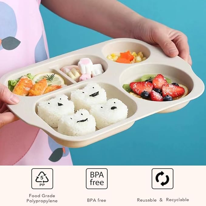 12 Inch Divided Plates4 PCS - Reusable Unbreakable Wheat Straw Plates, Dinnerware Lunch Tray Plates Tableware for Kitchen, Picky Eaters, Campers and Portion Control (Blush)-Ruum Studio Home