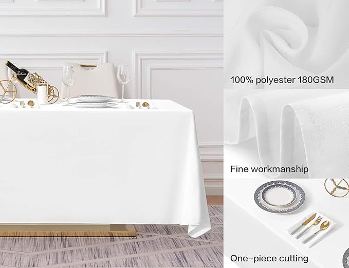Surmente 5 Pack White Rectangle Tablecloth 90 x 156-inch Rectangular Polyester Table Cloth for Weddings, Banquets, or Restaurants-Ruum Studio Home