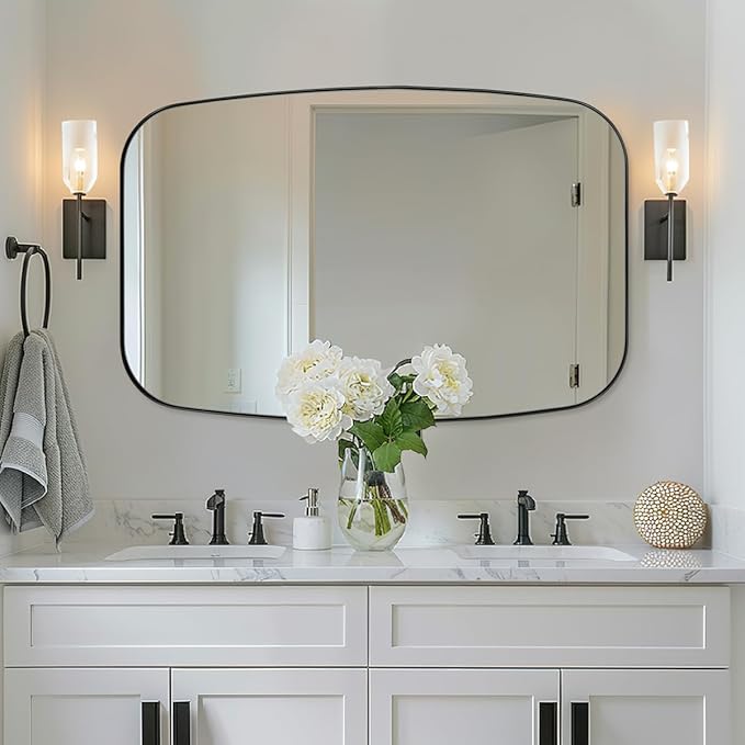 ANDY STAR 30x40” Black Bathroom Mirror, Oblong Vanity Mirror with Stainless Steel Metal Frame, Matte Black Oval Mirror for Over Sink, Modern Anti Rust Wall Mounted-Ruum Studio Home