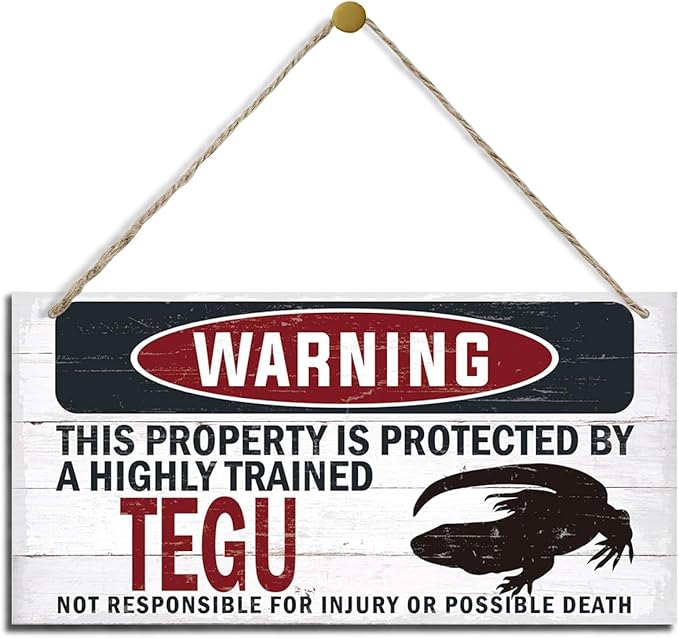Warning Sign, Tegu Warning Wood Plaque Sign, Funny Door Signs, Decorative Wood Hanging Suspension Plaque, Farmhouse Wooden Wall Decor, Outdoor Hanging Wooden Signs-Ruum Studio Home
