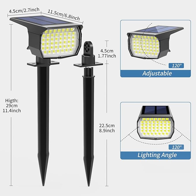 Solar Spot Lights Outdoor Waterproof IP65, 2 Pack Landscape Spotlights with 46 LEDs, 3 Modes Auto On/Off Solar Powered Flood Lights for Outside Pathway, Yard, Garden, Walkway (Cool White)-Ruum Studio Home