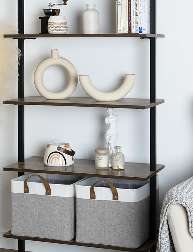 StorageWorks Storage Bins, Fabric Storage Bins for Shelves, Large Storage Baskets with Metal Frame, Closet Baskets and Bins with Handles, Gray and White, 2-Pack-Ruum Studio Home