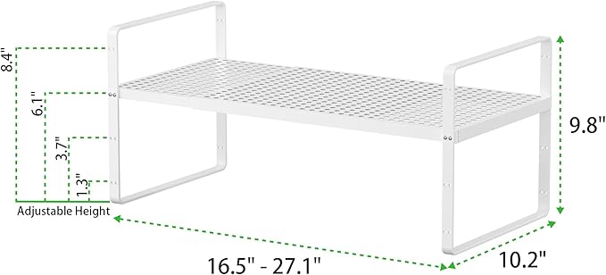 Expandable Cabinet Storage Shelf Stackable Organizer Rack for Kitchen Bathroom Pantry Spice Cupboard Coffee Countertop Home Office Desk Heavy Duty Nonslip White Large 2 Packs-Ruum Studio Home