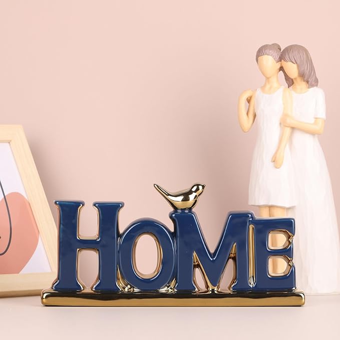 Love Sign Decoration,Blue and Gold Love Signs for Home Decor Statue,Gold Bird Sculpture Personalized Love Decor,Gold Style Figurine Decorative Ornaments for Living Room,Bedroom,Desktop,Cabinets-Ruum Studio Home