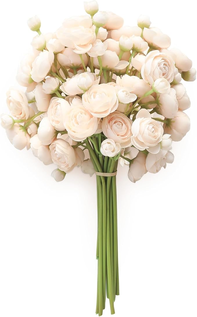 Floroom Ranunculus Artificial Flowers 18 Pcs Champagne Faux Silk Mini Ranunculus Bulk Fake Wedding Filler Flowers for DIY Cream Bouquets, Centerpieces, Bridal Shower Decorations & Arrangements-Ruum Studio Home