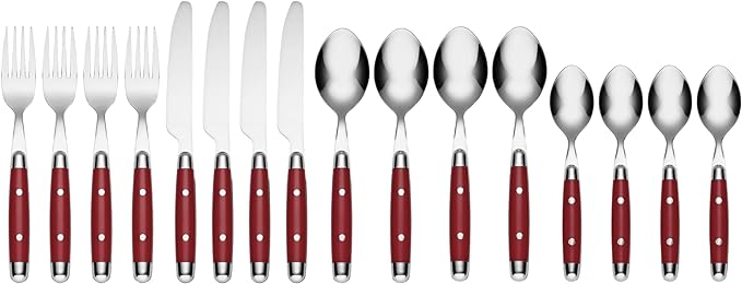 Cambridge 07216CBWD32R Jubilee Red 16-Piece Flatware Set, Thick Handles-Ruum Studio Home
