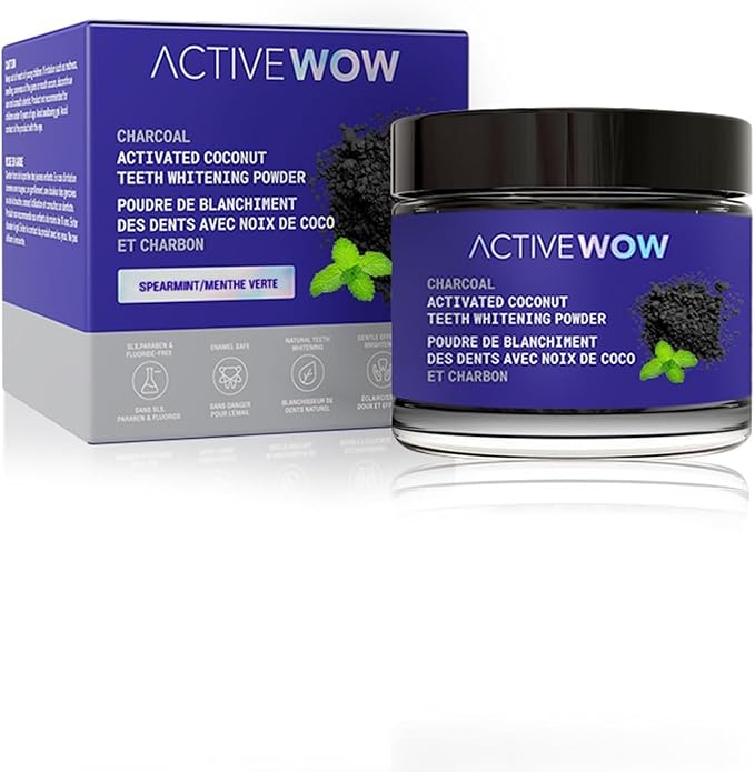 Active Wow Activated Coconut Charcoal Powder - Natural Whitening, Fluoride Free, Sulfate & Paraben Free, Spearmint Toothpaste Powder, 20g-Ruum Studio Home