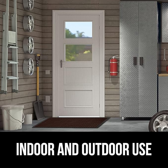 GORILLA GRIP 100% Waterproof All-Season WeatherMax Doormat, 34x58, US Designed Natural Rubber, Stain and Fade Resistant, Low Profile Indoor Outdoor Door Mats, Easy Clean Patio Mat, Coffee Squares-Ruum Studio Home