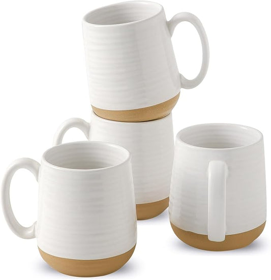 Large Ceramic Coffee Mugs Set - 15 OZ Porcelain Coffee Latte Cups Set of 4 with Handle Perfect for Cappuccino, Tea, Mocha, Hot or Cold Drinks, Unique Glaze Design for Home, Cafe and Coffee Bar, White-Ruum Studio Home