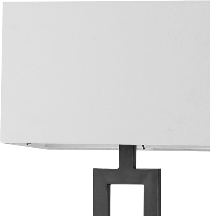 GLOBE Electric 67046 58" Floor Lamp, Matte Black Finish, White Linen Rectangular Shade, Modern Geometric Cutout Design, E26 Base-Ruum Studio Home