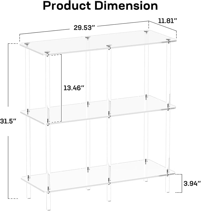 Acrylic Console Table, 29.53" Modern Entryway Table with Storage Shelves, 3 Tier Layer Storage for Foyer, Living Room, Clear.-Ruum Studio Home