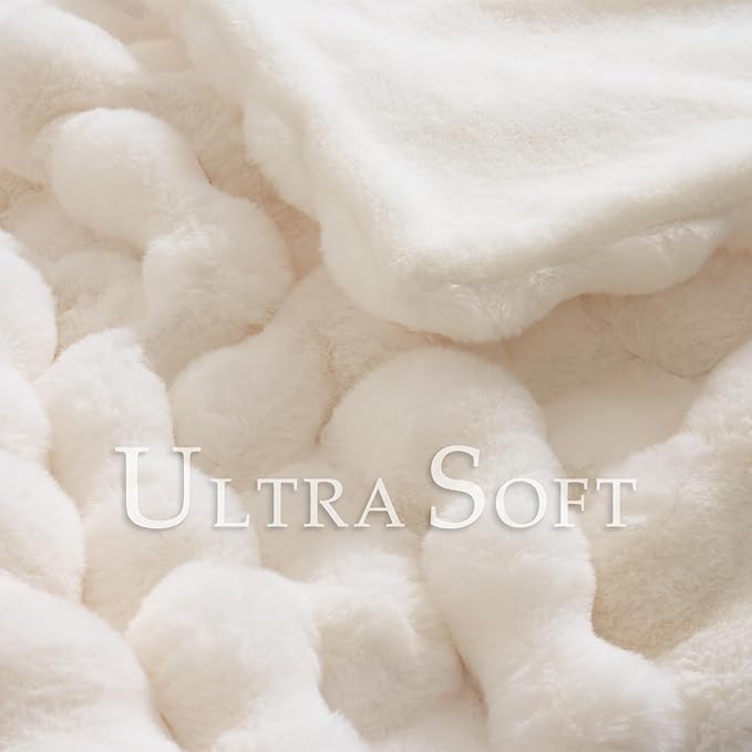 BENVWE Faux Fur Throw Blanket for Couch - Thickened Fluffy Soft Bubble Blanket for Living Room Home Decor - Mothers Day Birthday Gifts for Women Men, Cream White, 50" x 60", 1300GSM-Ruum Studio Home