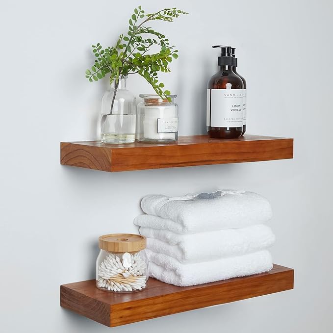 Homeforia 18 inch Floating Shelf Oak, High End Solid Real Wood 18inch Long Floating Shelves for Wall Mounted, Honey Oak Wooden 18in Floating Shelves, Heavy Duty Bracket, 18 X 6.5 X 1.75 inch, Set of 3-Ruum Studio Home