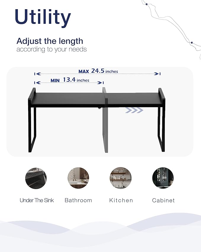 Nxconsu Expandable Cabinet Shelf Organizer Riser for Kitchen Pantry Cupboard Under Sink Countertop Home Storage Organization Rack Space Saver Freestanding Heavy Duty Nonslip Stackable Black X Large-Ruum Studio Home