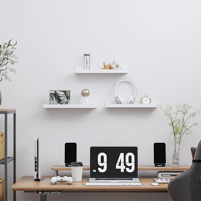 Giftgarden 16 Inch White Floating Shelves for Wall Mount, Modern Wood Wall Shelf Ledge for Bathroom Bedroom Living Room Kitchen Nursery Storage, Set of 3 Different Sizes-Ruum Studio Home