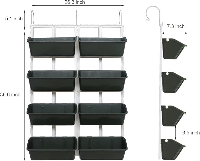 8 Pockets Vertical Planters,Wall Mounted Plastic Plant Grow Pots,Wall Pocket Planters for Indoor,Outdoor,Balcony,Garden Decoration,Green-Ruum Studio Home