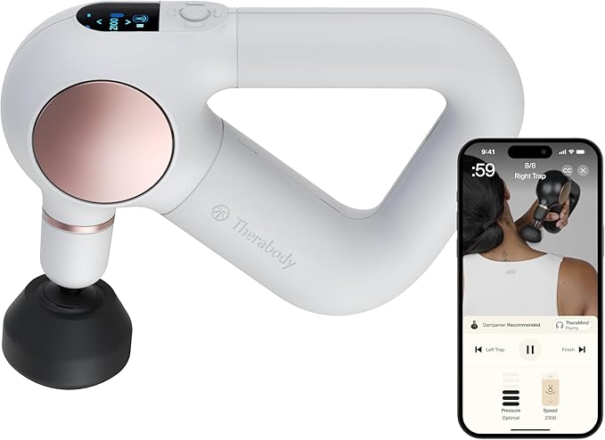 TheraGun Therabody Sense Percussion Massage Gun - Deep Tissue Personal Massager with Preloaded Routines for Stress Relief, Pain Relief & Muscle Soreness in Neck, Back, Leg, Knee, and Shoulder (White)-Ruum Studio Home