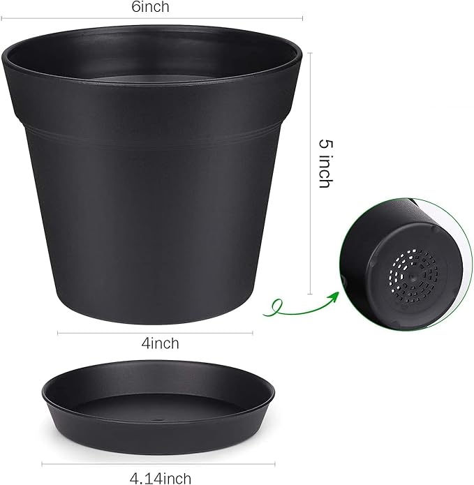 homenote Pots for Plants, 15 Pack 6 Inch Plastic Planters with Multiple Drainage Holes and Tray,Plant Pots for All Home Garden Flowers Succulents (Black)-Ruum Studio Home