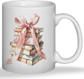 JINYO Coquette Pink Bow Books Mug, Book Coffee Cup, Reading Mugs for Book Lovers, Gifts for Readers Books Lovers Women, Bookish Bookworm Gifts for Women, Ceramic Coffee Tea Mug 11 oz-Ruum Studio Home