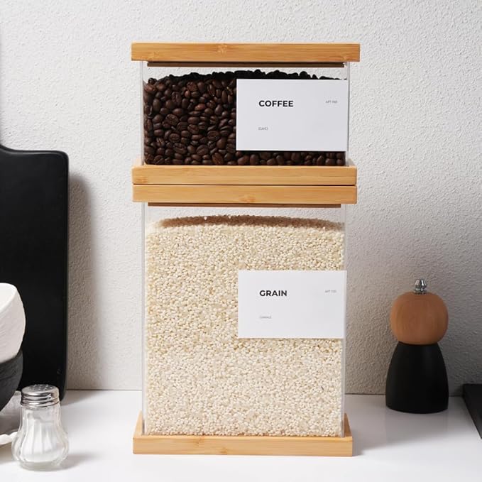 Bamboo Food Dispenser | Kitchen Organizers and Storage | Airtight Pantry Organizers and Storage Container | Cereal, Rice, Flour, Snack Storage (2, Large)-Ruum Studio Home