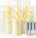 Amagic Ivory Flameless Candles with Remote, Battery Operated Candles with Timer, Acrylic Plexiglass Flickering LED Fake Candle for Wedding, Holiday, Home Decor, Set of 9, D2.2 x H5 6" 7"-Ruum Studio Home