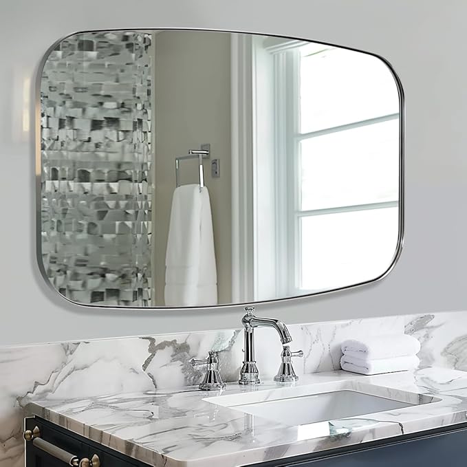ANDY STAR Chrome Oblong Mirror, 36x48 Inch Polished Chrome Oval Mirror for Bathroom with Stainless Steel Metal Frame, Wall Mouned for Bathroom, Living Room, Entryway-Ruum Studio Home