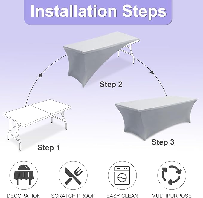 ABCCANOPY 6 FT Grey Spandex Table Cover Stretch Fitted Wrinkle Resistant Tablecloth Reuse for Rectangular Folding Table Patry Event Wedding Banquet Protector-Ruum Studio Home