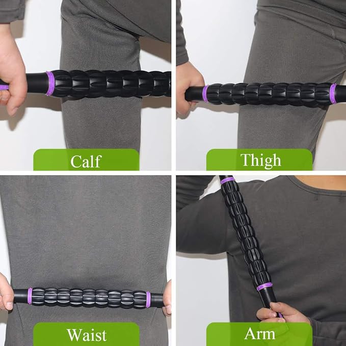 Muscle Roller Massage Roller Stick for Athletes, Help Reducing Muscle Soreness Cramping Tightness Leg Arms Back Calves Muscle Massager（Purple Black- 18 inch）-Ruum Studio Home