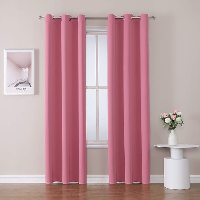 ChrisDowa Grommet Room Darkening Curtains for Bedroom and Living Room - 2 Panels Set Thermal Insulated Blackout Curtains (Pink, 42W x 84L )-Ruum Studio Home