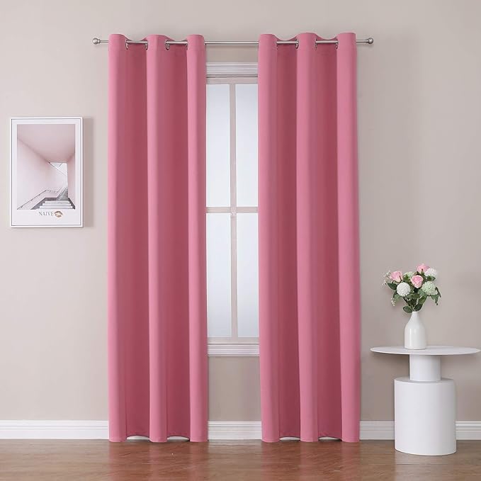 ChrisDowa Blackout Curtains 78 inches Long for Bedroom - 2 Panels Set Grommet Thermal Insulated Room Darkening Curtains for Living Room (Pink, 42 x 78 Inch)-Ruum Studio Home
