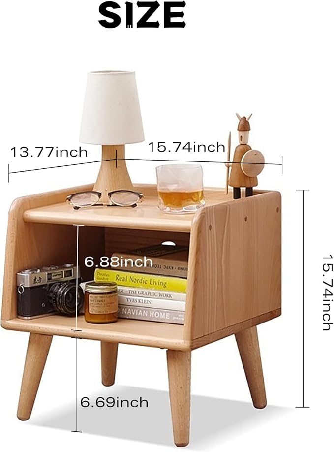 Small Nightstand, 100% Solid Oak Wood Bedside Table, Mid Century Modern Nightstand with Open Storage,Storage Cabinet for Bedroom (2pc Natural Color)-Ruum Studio Home