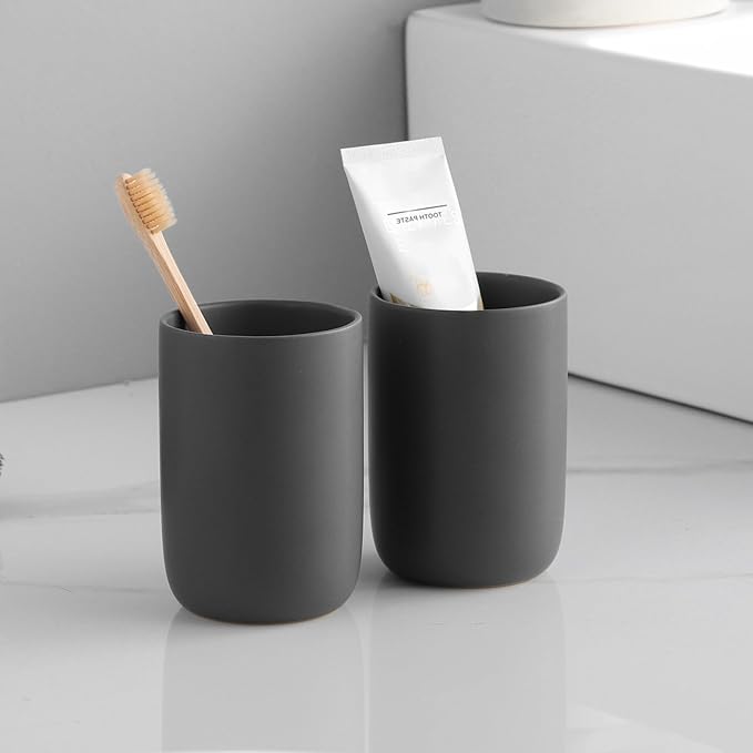 Toothbrush Holders for Bathrooms - 1 Cups Ceramic Toothbrush Toothpaste Holders, Grey Bathroom Tumbler Cups Reusable Toothbrush Mouthwash Cup, Bathroom Counter Organizer.-Ruum Studio Home