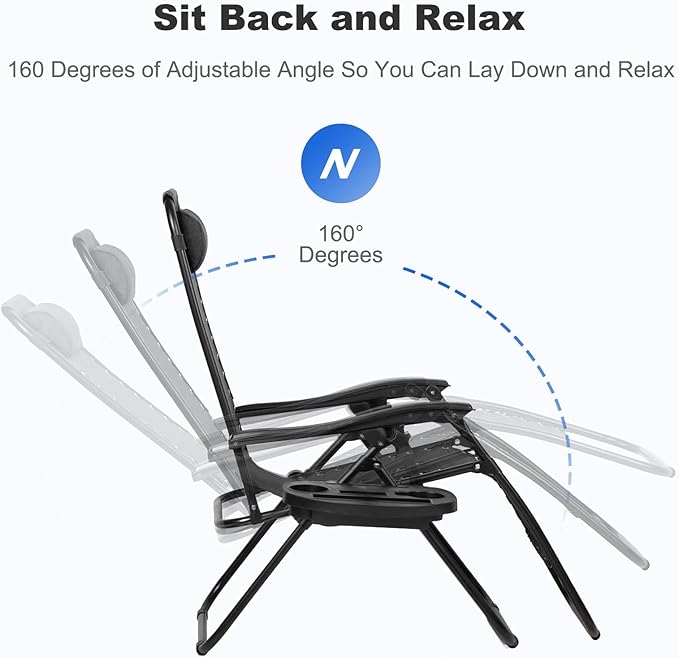 Nazhura Set of 2 Relaxing Recliners Patio Chairs Adjustable Steel Mesh Zero Gravity Lounge Chair Beach Chairs with Pillow and Cup Holder Black-Ruum Studio Home