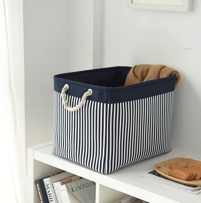 TcaFmac Organization and Storage Basket for Shelves - Large 2 Pack 16x12x12 inch Fabric Storage Cubes, Collapsible Storage Bins for Gift Closet Cloth Toy Books Kids (Navy Patchwork)-Ruum Studio Home